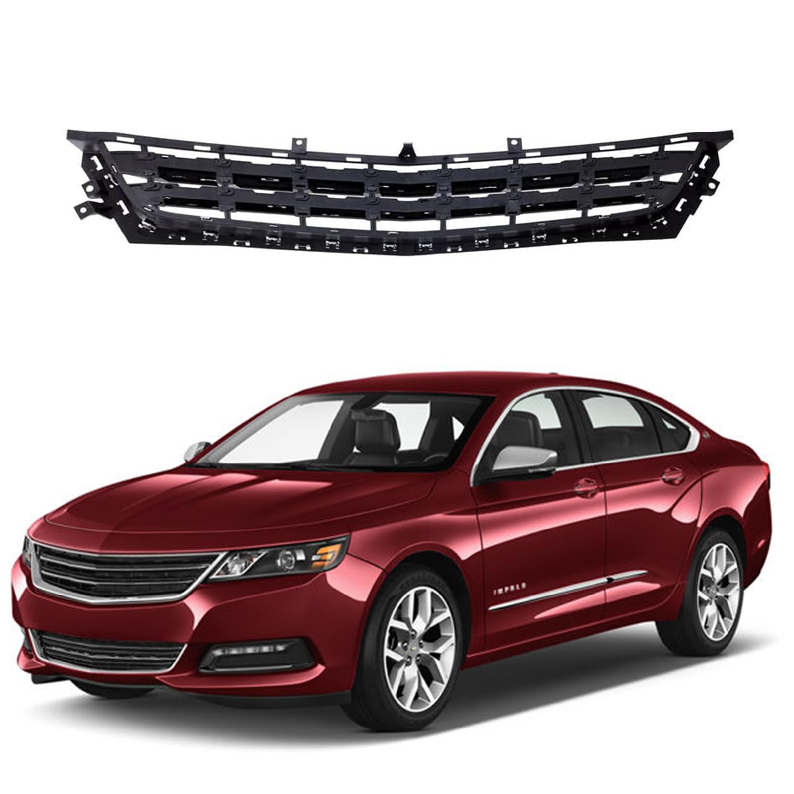 Bumper Grille Compatible with 2014~2020 Chevrolet Impala LT, Premier, LS, LTZ, Eco Chrome Front Bumper Grille Upper+Lower Grille