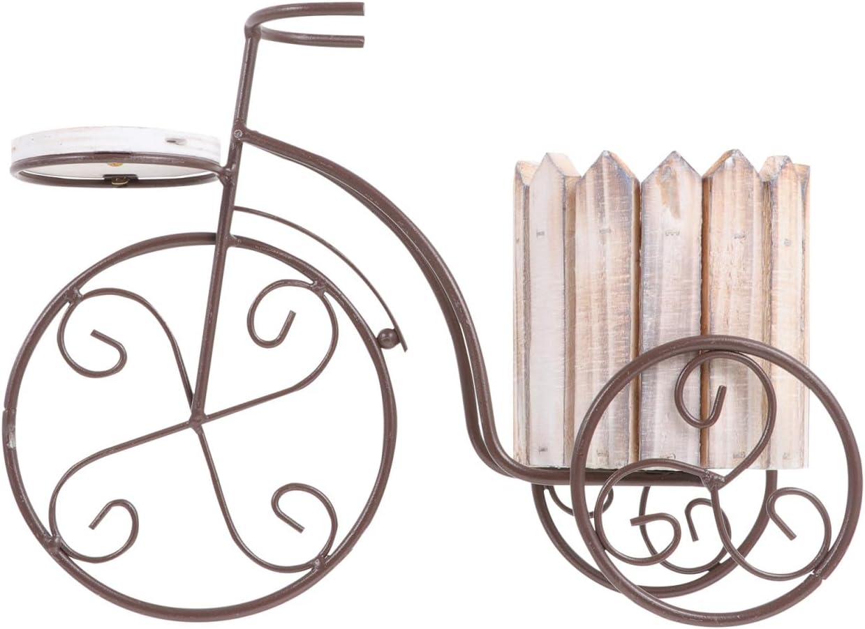Milisten Vintage Iron Bike Plant Stand for Garden Home Decor Rustic Flower Pot Cart Holder Wrought Iron Design for Plant Display and Decoration