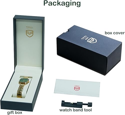Miniatura 7 de TOPHILL Reloj para mujer, correa de acero inoxidable, cuadrado, espejo de zafiro, 98.4 ft, impermeable, reloj de pulsera para mujer