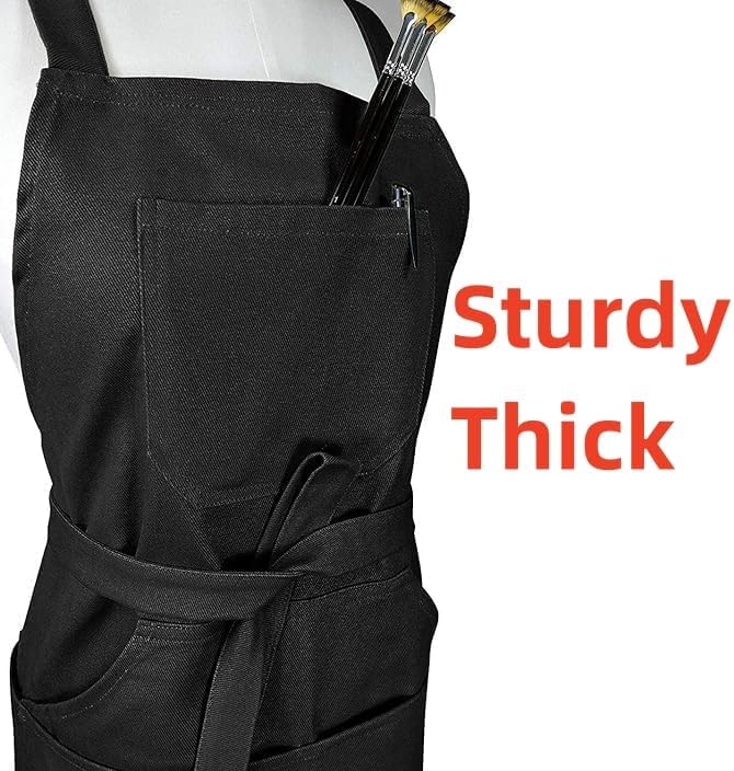 Miniatura 3 de Delantal 100% algodón, resistente y de alta densidad, respaldo cruzado + hebilla de cierre rápido + 6 bolsillos + 2 lazos para toallas para asar a