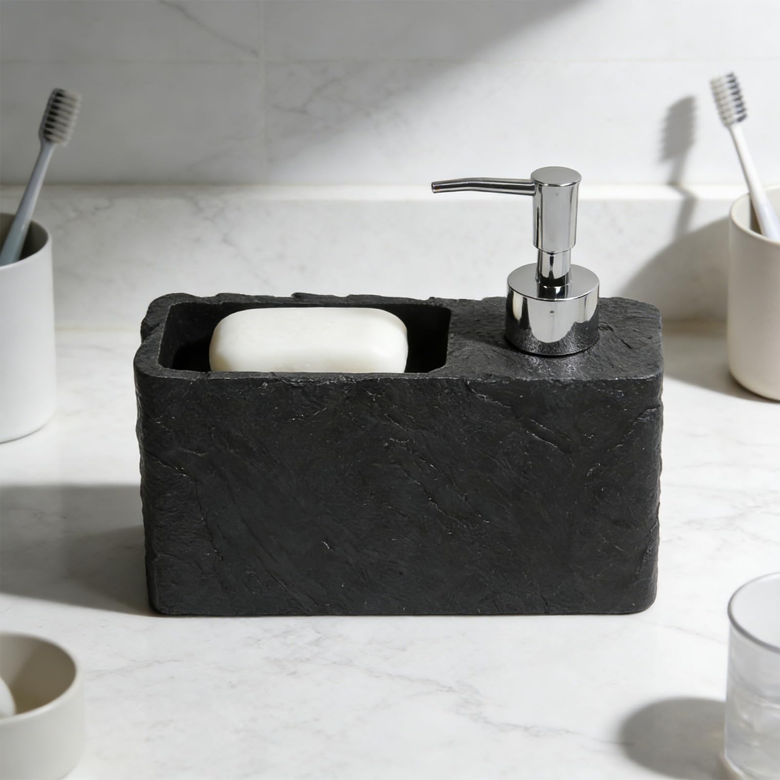 Bottiglie dispenser di sapone ricaricabili per shampoo, lozioni, creme, pompe, pressa, spugna, portaspazzolino, dispenser di sapone per bagno