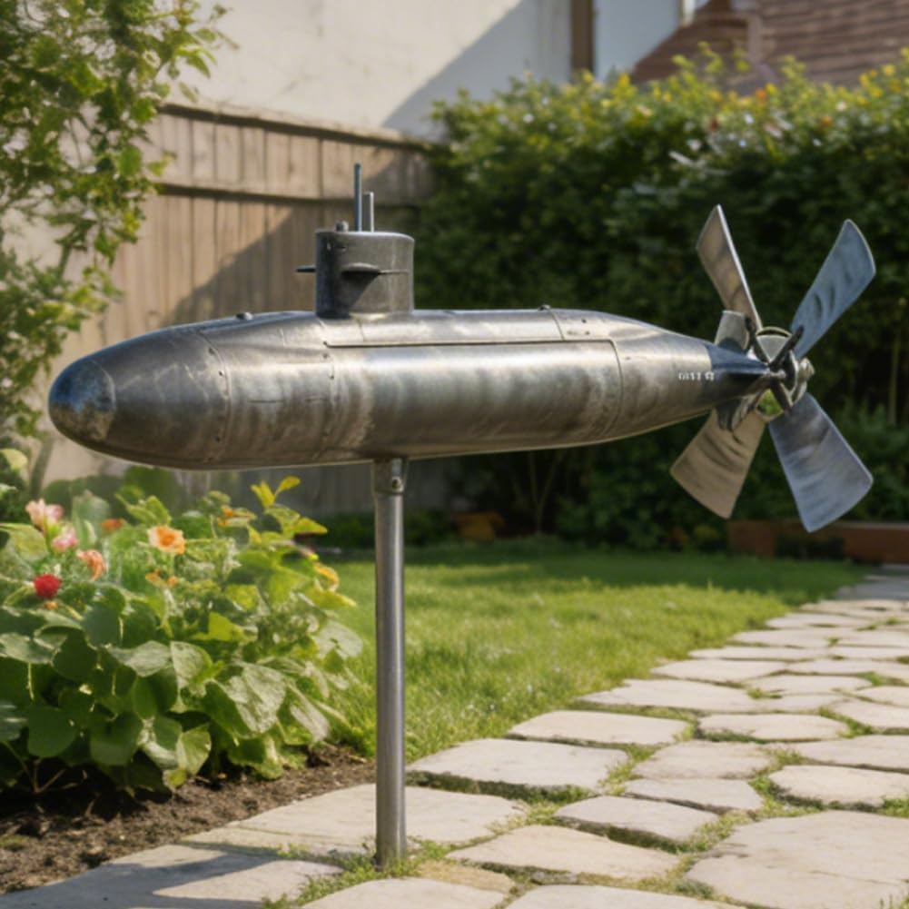 Navy Submarine Wind Spinner, 2026 New Wind Spinner Outdoor Garden Decor, with Spin Blades, Motion Art Wind Sculpture for Patio, Propeller Windmill (2-PCS)