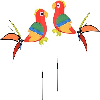 Decoraciones de molino de viento, diseño giratorio de PVC con forma de loro para exteriores – Molino de viento colorido para exteriores, terraza, callejón o fiestas con tutor metálico