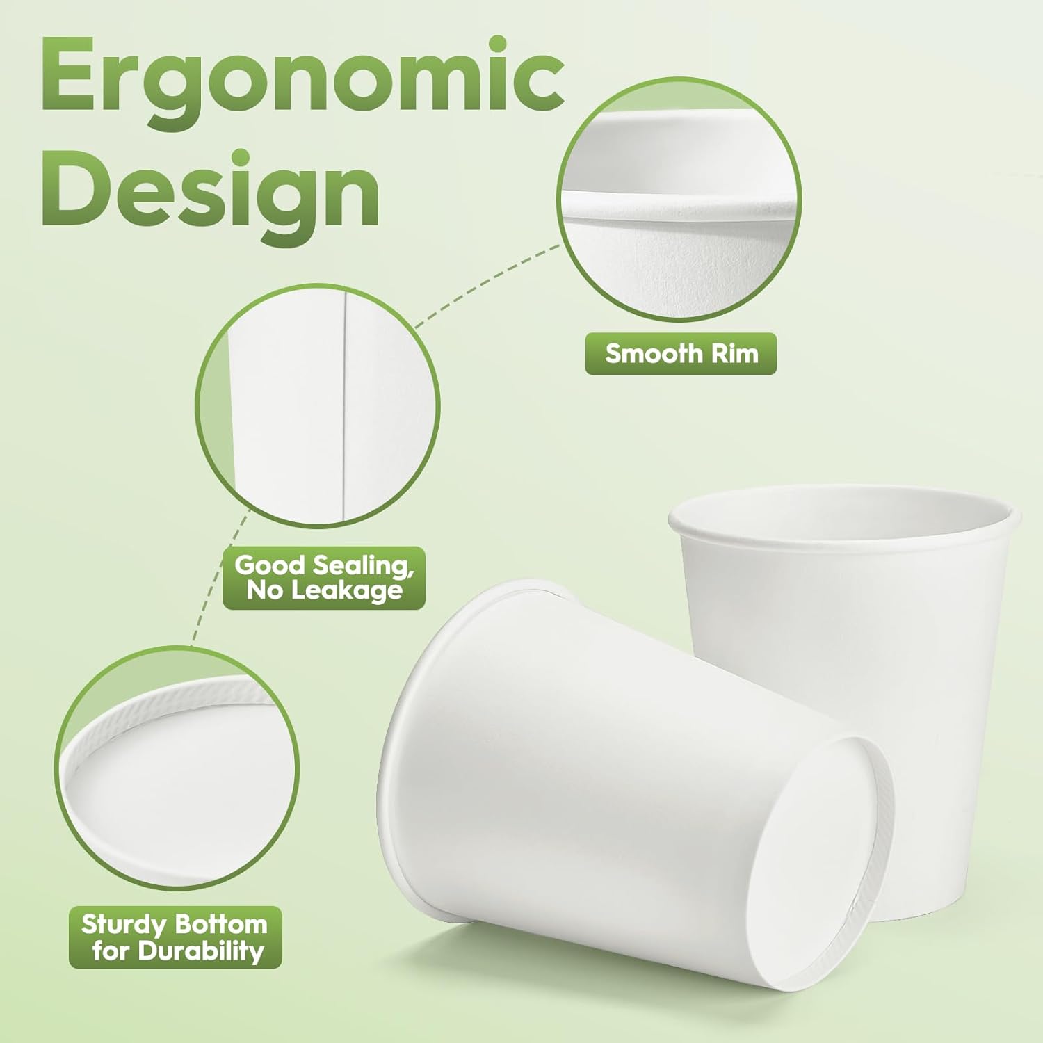 Glotoch 8oz Paper Cups 300 Pack, Disposable White Coffee Cups, Leak-Proof Bpa-Free Cups For Coffee, Tea Or Juice, Perfect For Home, Office, Parties Or Events