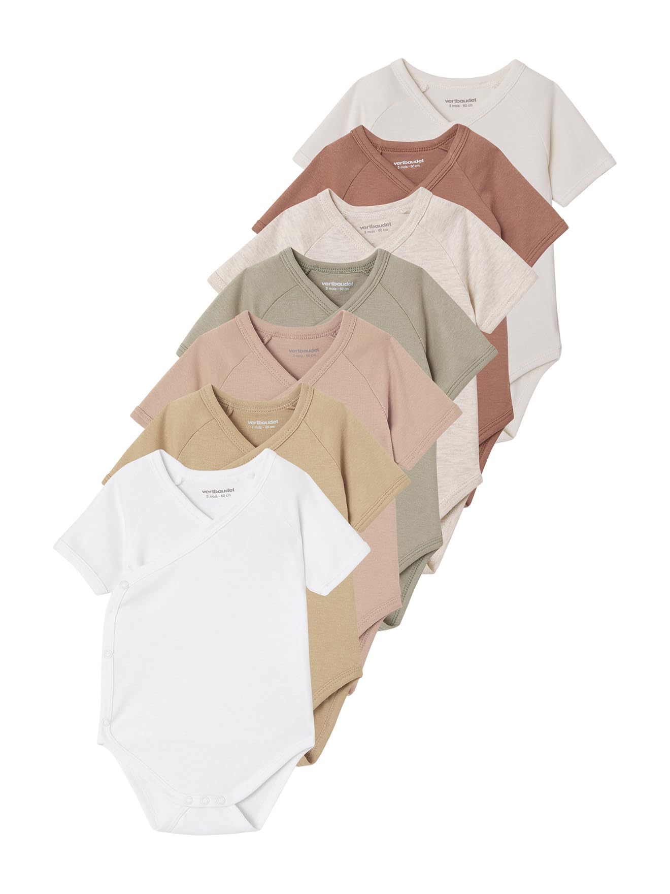 VERTBAUDET Lot de 7 bodies bébé manches courtes ouverture naissance BASICS multicolore 3M(60CM)