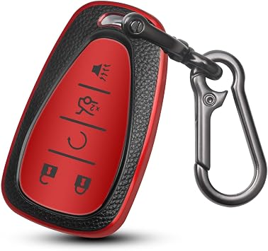 MILD EAST for Chevy Key Fob Cover with Keychain 5 Button Red | Key Case for Chevrolet Equinox Malibu Traverse Cruze Blazer Camaro Trailblazer Spark Sonic Volt Bolt Trax 2016-2025