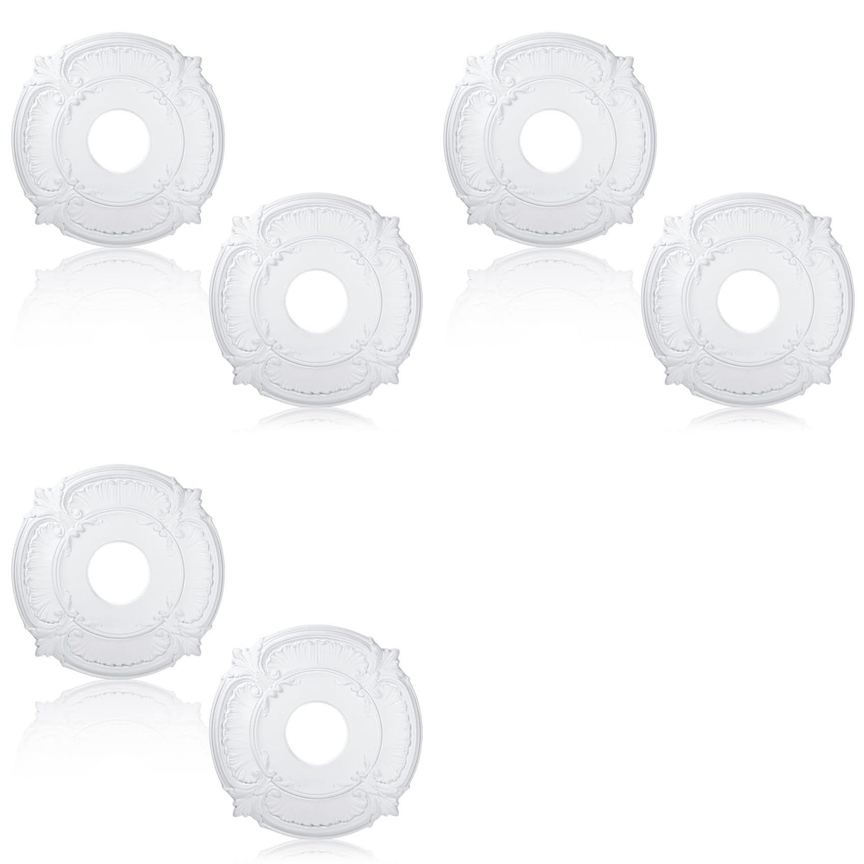 Jnchdghwa 6 Pieces PU Ceiling Medallion Decorative Ceiling Fan Medallion for Light Fixtures Ceiling Fans Chandeliers, 12 Inch OD