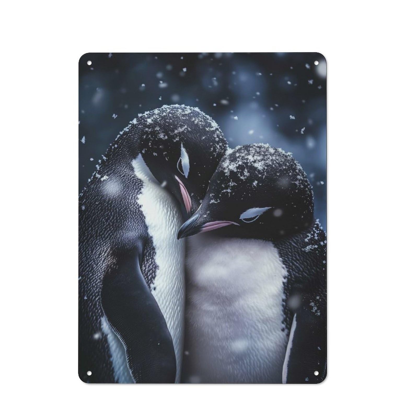 Junmoney Style-1 Creative Penguin Couple In Snow Tin Sign 40X30cm, Study Room Decor For Workspace, Cafe, Shop Or Desk Area