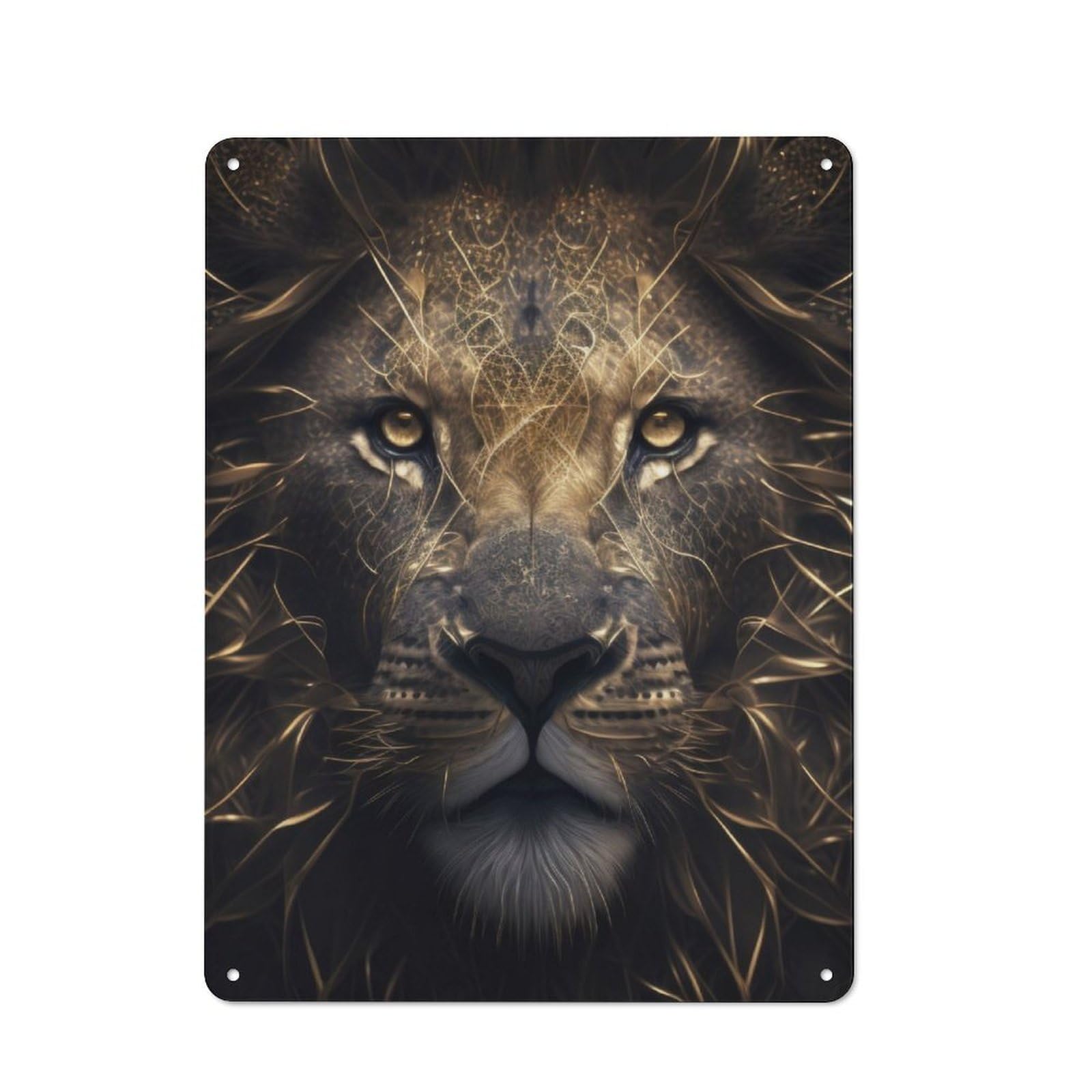 Junmoney Golden Lion Portrait Retro Metal Sign 40X30cm, Home Bar Decor For Pub, Home Bar, Shed Or Man Cave, For Relaxed Wall Styling