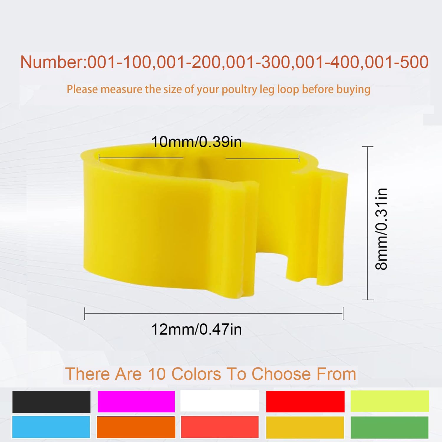 Plastikowe klipsy do identyfikacji ptaków - Przywieszki do stóp drobiu dla kurczaków Kaczki Przepiórki Świnki morskie i ptaki miłosne(Orange,001-400)