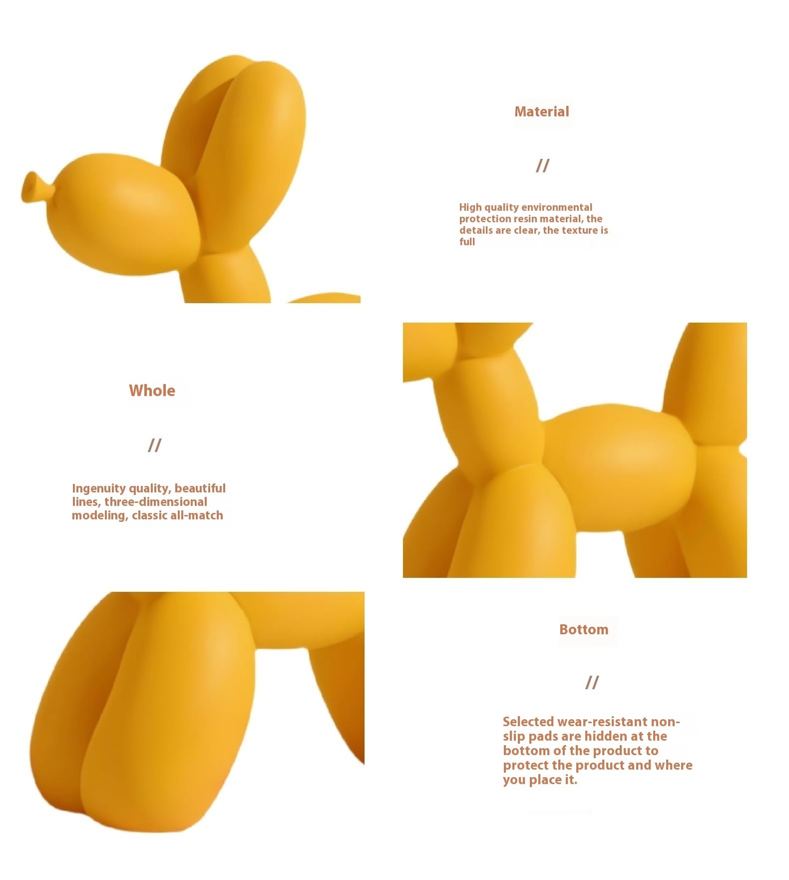 Scultura Cane Palloncino, Ornamenti Decorativi in Resina, Adatto per decorare soggiorni camere da letto e uffici, (Giallo 8.7Inch)