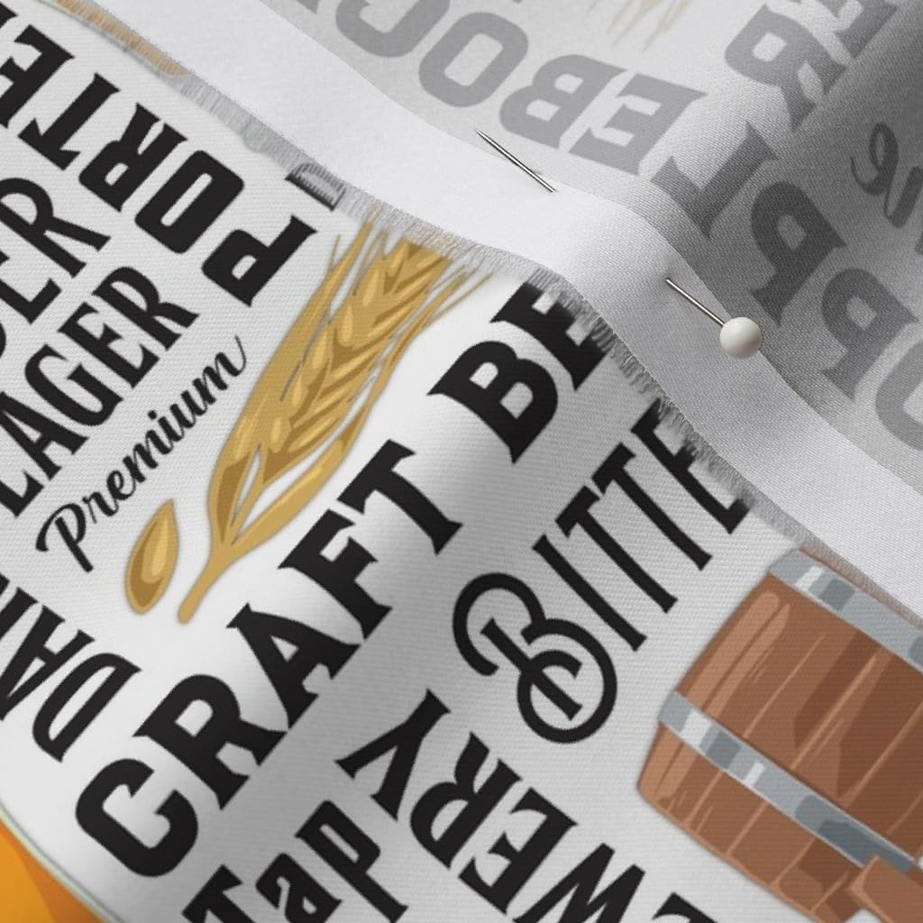 Spoonflower Fabric - Beer Typography Amber IPA Stout Alcohol Drink Brewery Printed on Organic Cotton Sateen Fabric by The Yard - Sewing Quilting Apparel Home Decor