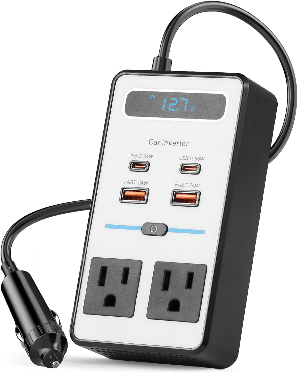 Car Power Inverter, ANTPO DC 12V to 110V AC Inverter,Car Cigarette Lighter Adapter Plug with 65W USB-C/24W USB-Fast Charger /3.0 USB-A Ports/Laptop Car Charger with Voltage Display