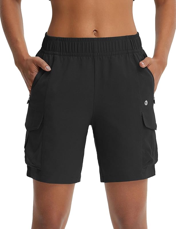 baleaf Pantaloncini cargo da donna con tasche con cerniera, resistenti all'acqua, ad asciugatura rapida, a vita alta, per passeggiate all'aperto, golf, viaggi estivi