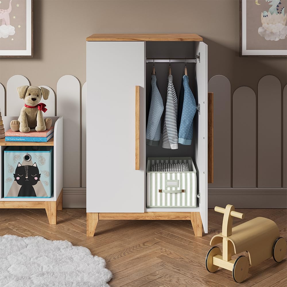 VitaliSpa Kinderkleiderschrank Malia, Weiß/Artisan, 70 x 120 cm, zur Aufbewahrung von Kinderkleidung und kombinierbar