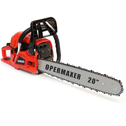 58CC 20 Inch 2-Cycle Gas Powered Chainsaw, 12500r/min 3.8 HP Chainsaw Gas Powered, Low Kickback, Anti-Vibration, Protective Design for Trees Wood Cutting(Red)