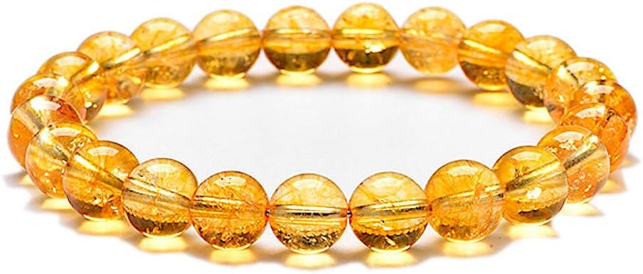 Natural Chakra Healing Crystal Bracelet, Semi-Precious Gemstone Beads Stretch Women Men Jewelry (Yellow Citrine)