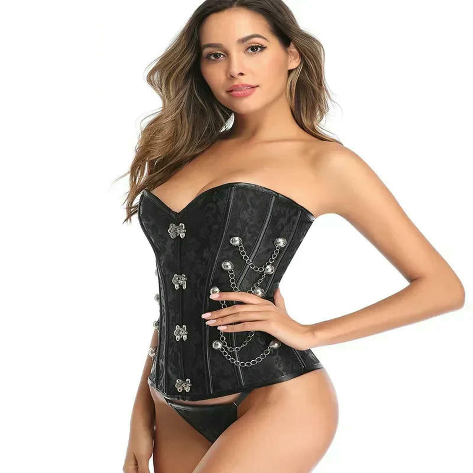 Ceinture amincissante Femme Corsetto Overbust Stile Retrozipper A Spirale in Osso d'Acciaio Bustier Top Sexy Korsett Nero-Marrone-XL