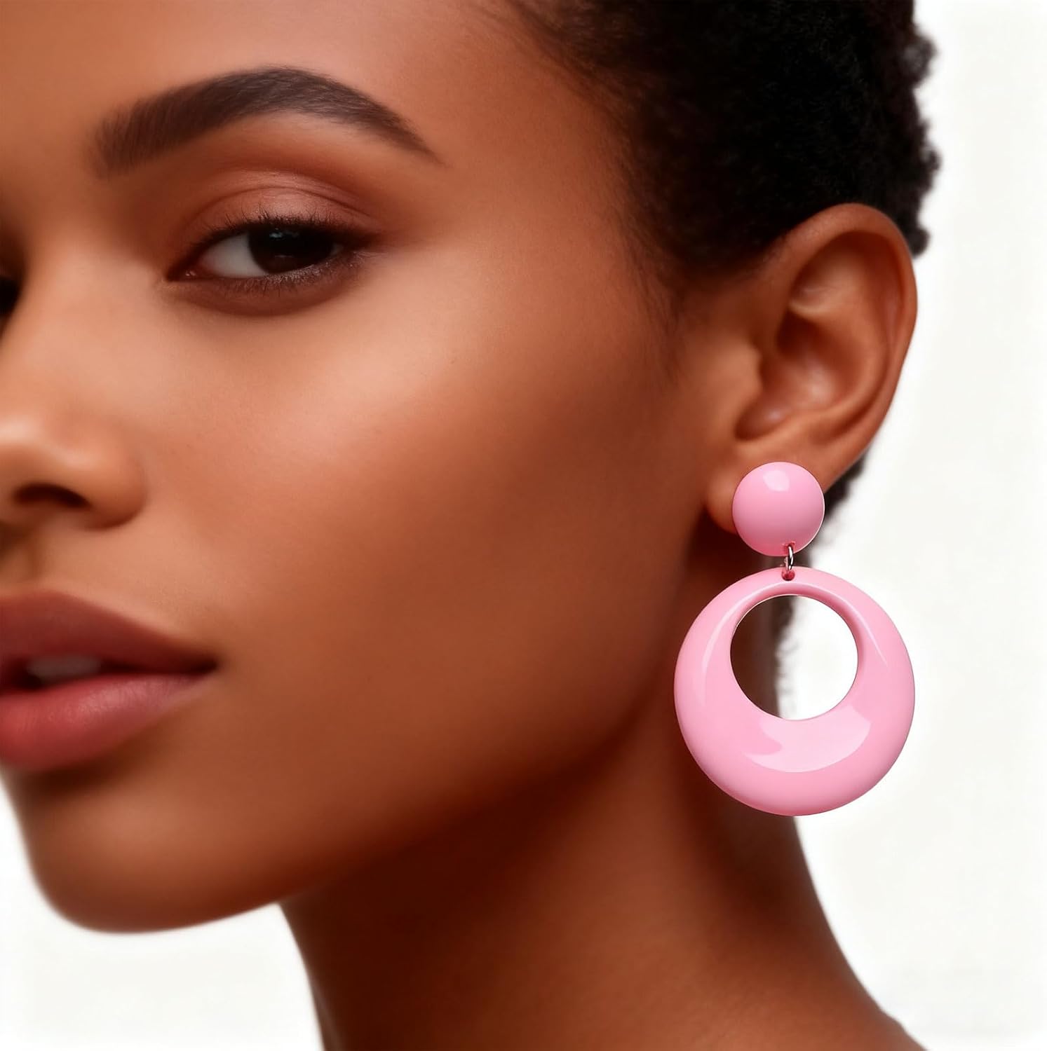 60s 70s Earrings for Women Acrylic Red Hot Pink White Earrings for Women Dangle Retro Disco Earring 70s Accessories Women Big Round Circle Drop Dangle Vintage Groovy Earring 90s 80s 60s Jewelry image 2