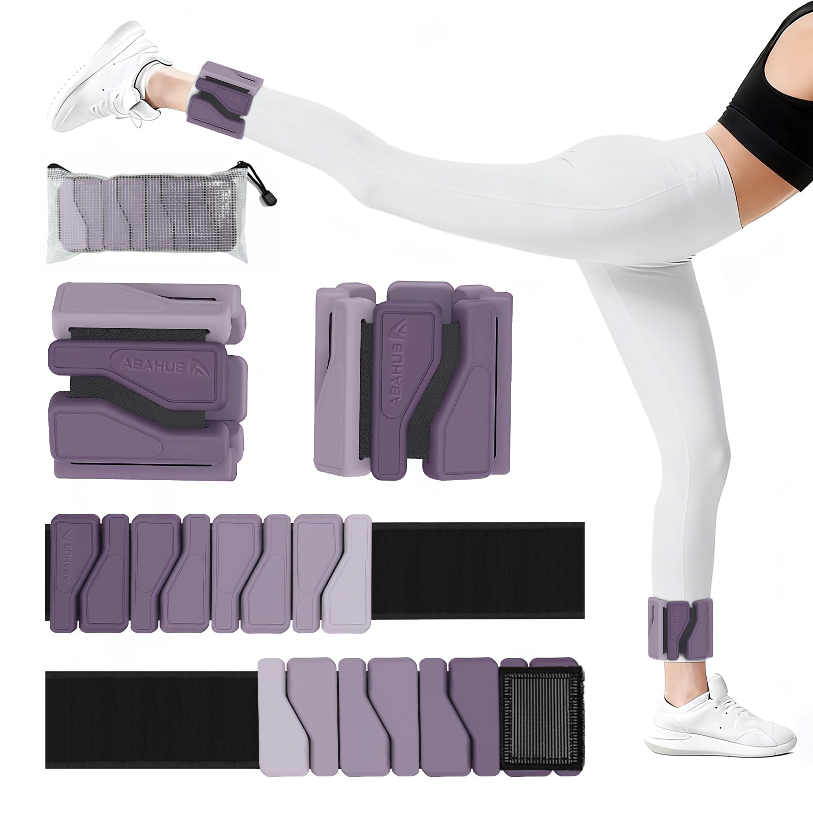Abahub Wrist and Ankle Weights, Adjustable Wrist Weights, Set of 2 (0.45 kg each), Hook and Loop Straps, Purple