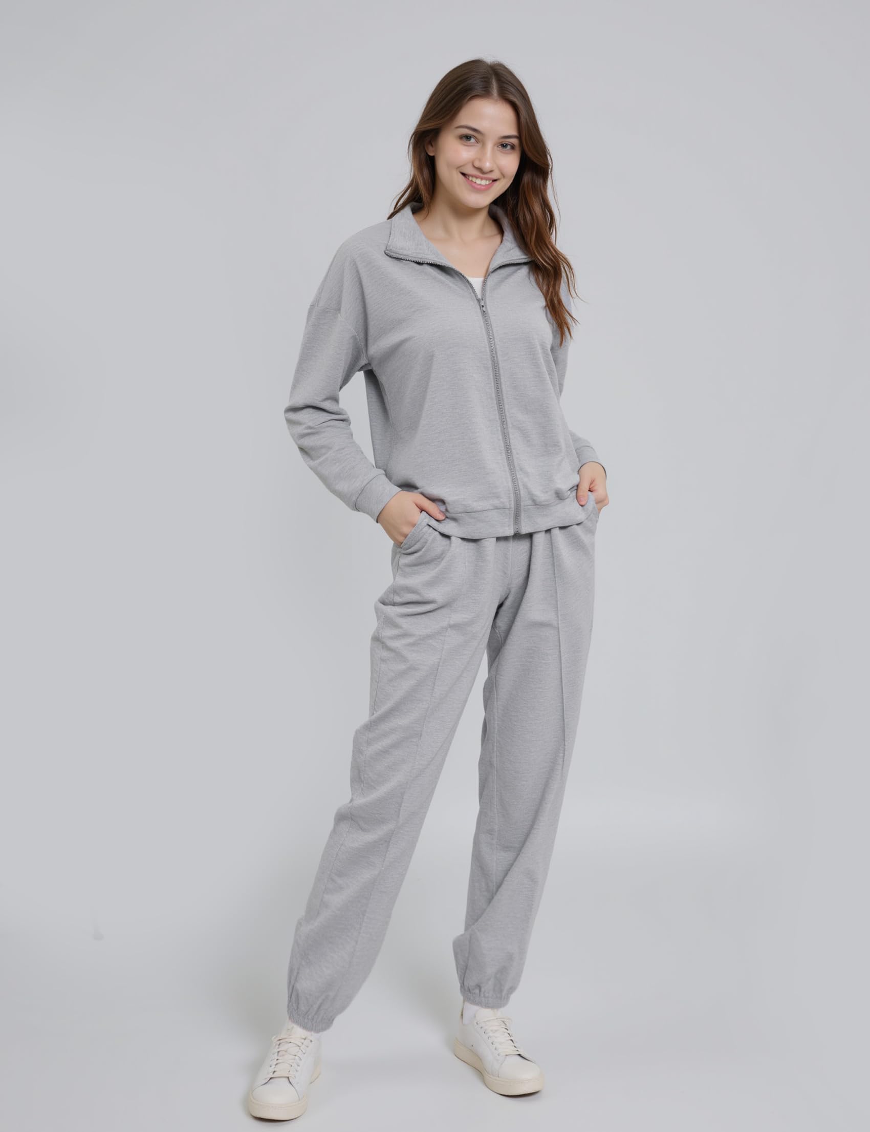 Terecey Tuta Donna Invernale Elegante e Sportiva con Colletto Alto Abbigliamento Fitness Casa con Cerniera Frontale