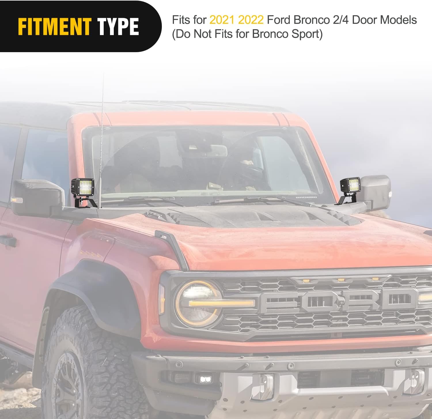 Nilight 2PCS Lower Windshield Hinge Mounting Brackets A-Pillar Brackets for Offroad LED Fog Light Pods for 2021 2022 2023 2024 2025 2026 Ford Bronco