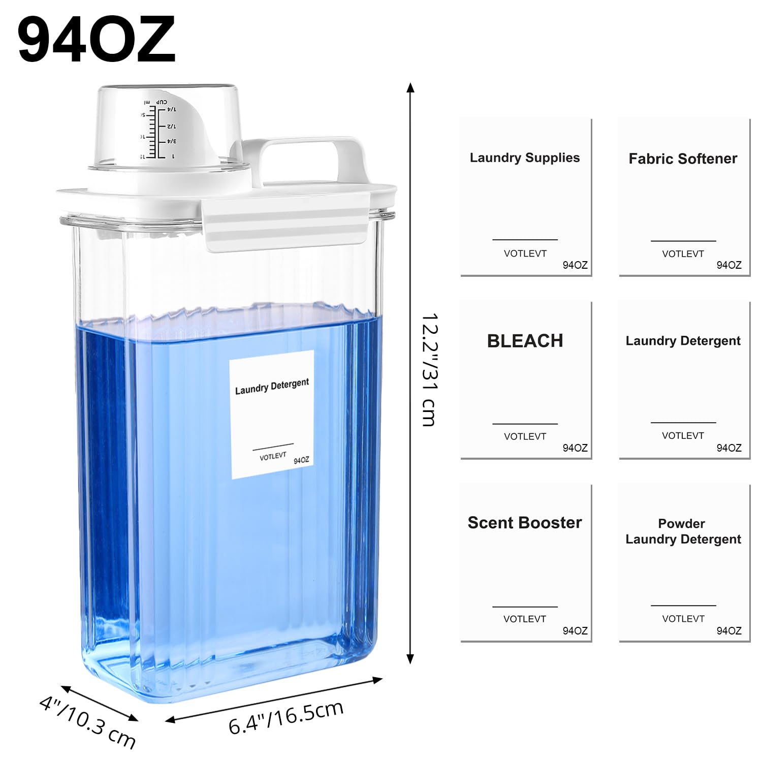 Dispensador de detergente para ropa de 94 onzas, dispensador de jabón de lavandería, dispensador de suavizante de tela, contenedor de detergente líquido para lavandería, organización y