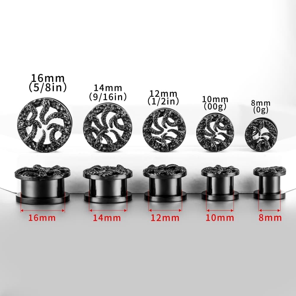 1 Pair ear gauges with Octopuses Ear Tunnels Gauges 00G 8-16mm