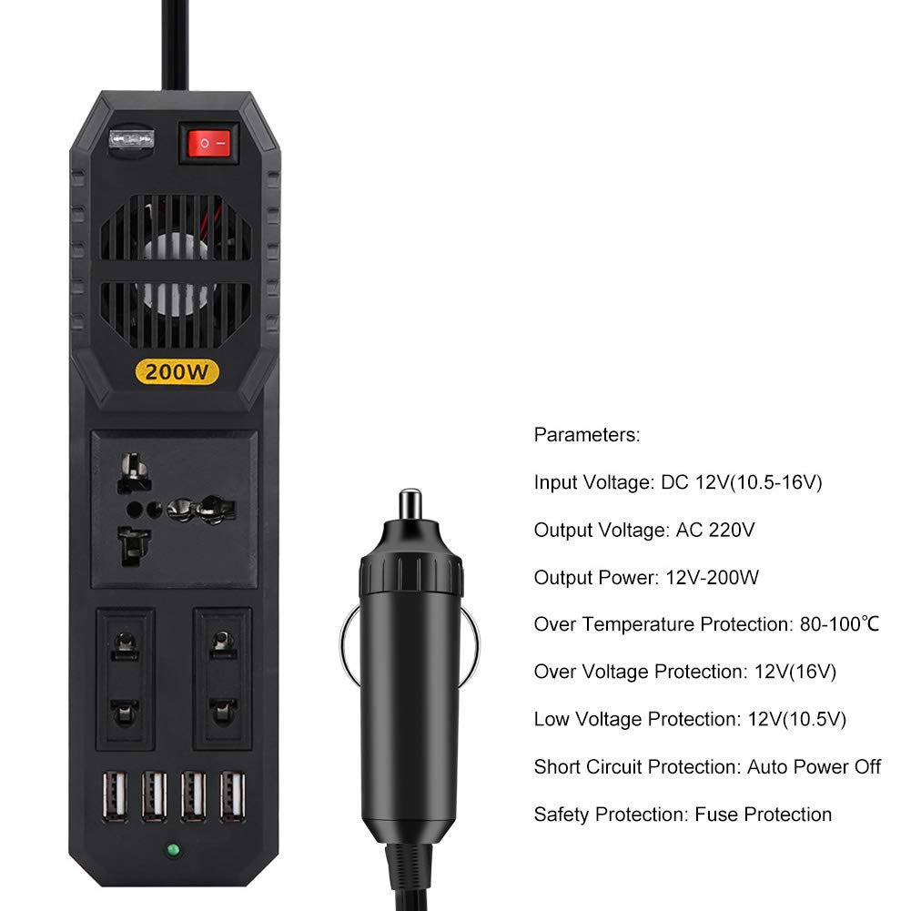 PolyGen 200W DC 12V na AC Przetwornica napięcia samochodowego Zapalniczka USB Uniwersalna