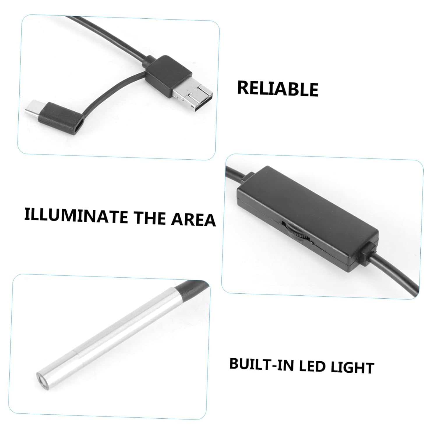 720P Industrial Inspection Camera 3.9mm Lens for Pc and Phone | IP67 Rating, Built-In LED Light, Video and Sound Recording, Plastic and Metal Construction, Black Finish