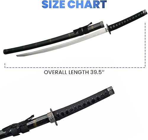 Miniatura 2 de SZCO Espada samurái de dragón de medianoche, aspecto de espada real de espiga completa de 39.5 pulgadas con hoja de acero inoxidable negro, vaina