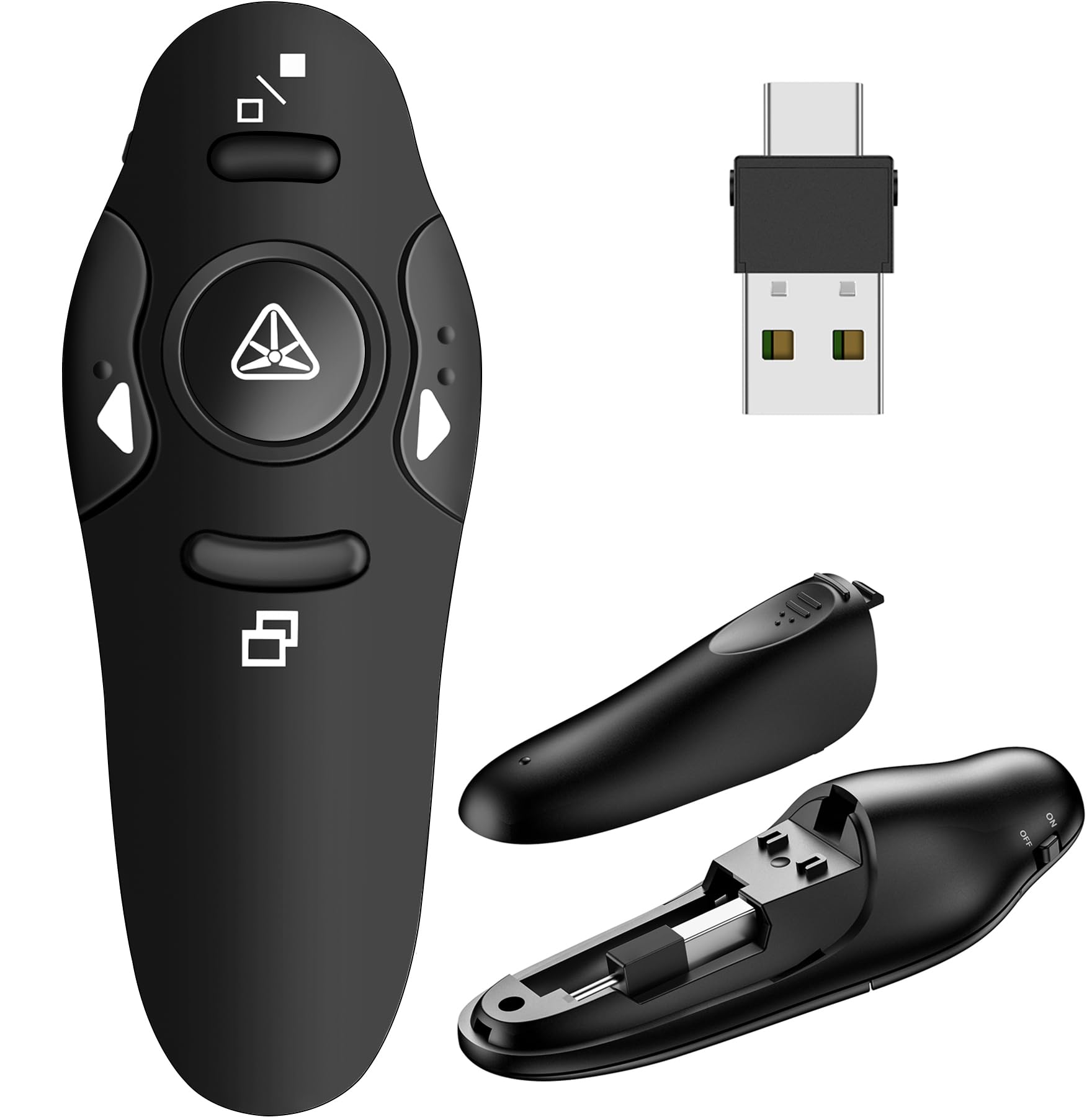 Presentation Remote Clicker, USB A & USB C Wireless Presenter for PowerPoint Presentation Remote, RF 2.4GHz Slide Advancer for Mac, Keynote, Computer, Laptop