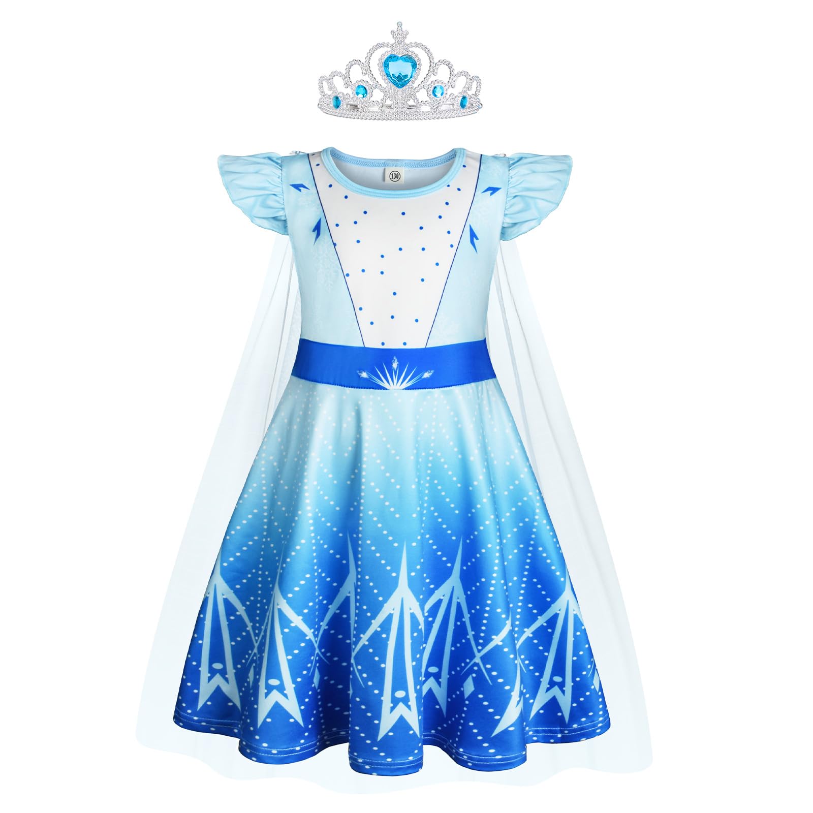 AOOWU Elsa kostium dziewczynki, Elsa dziecięca sukienka księżniczki, sukienka Elsa, zestaw z koroną, kostium księżniczki, sukienka z ruffle Sleeve na przebieranie się na karnawał, Halloween, Boże
