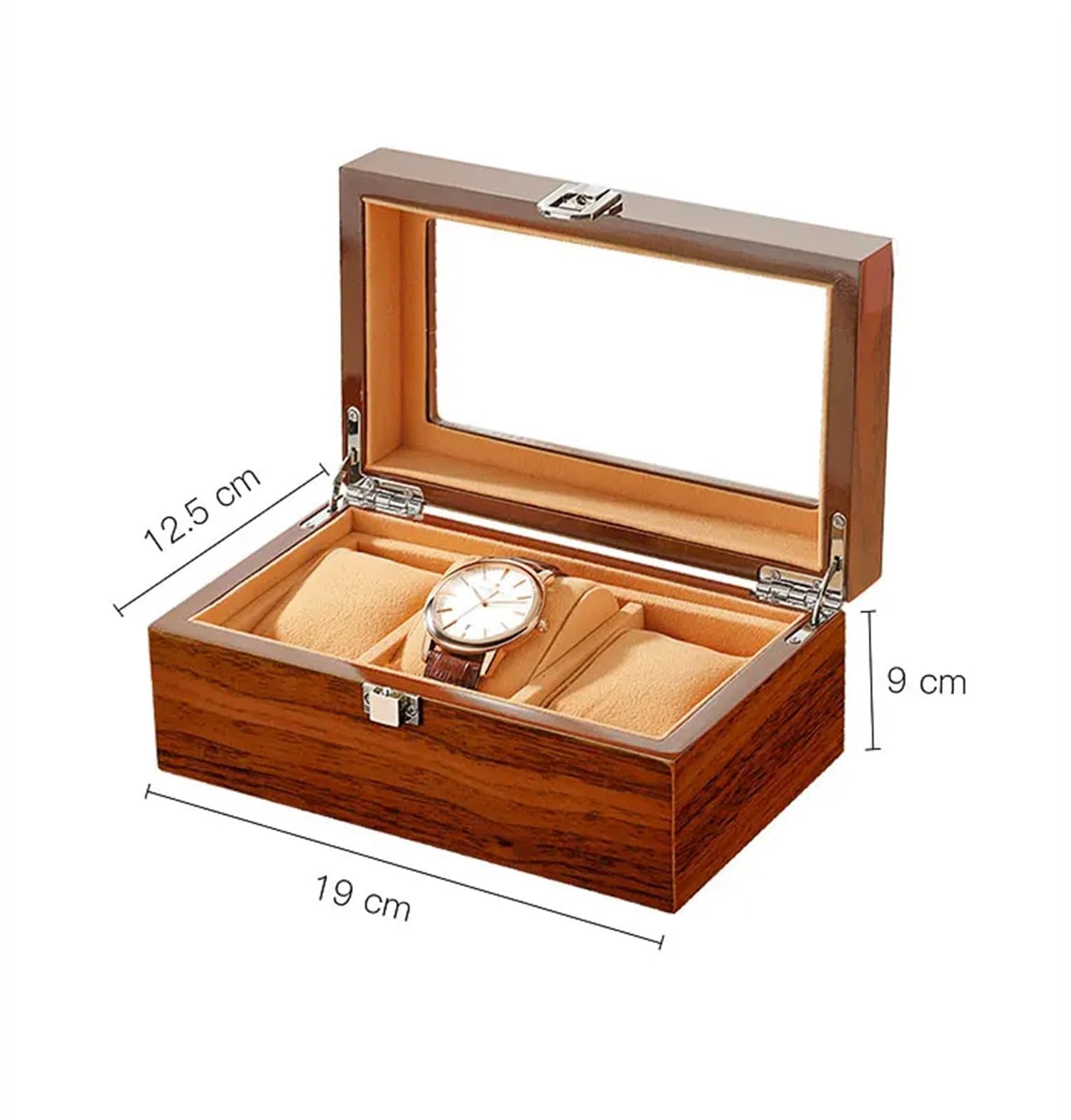 Portaorologi in Legno Massello Scatola for orologi con venature del legno, 3 slot Velure
