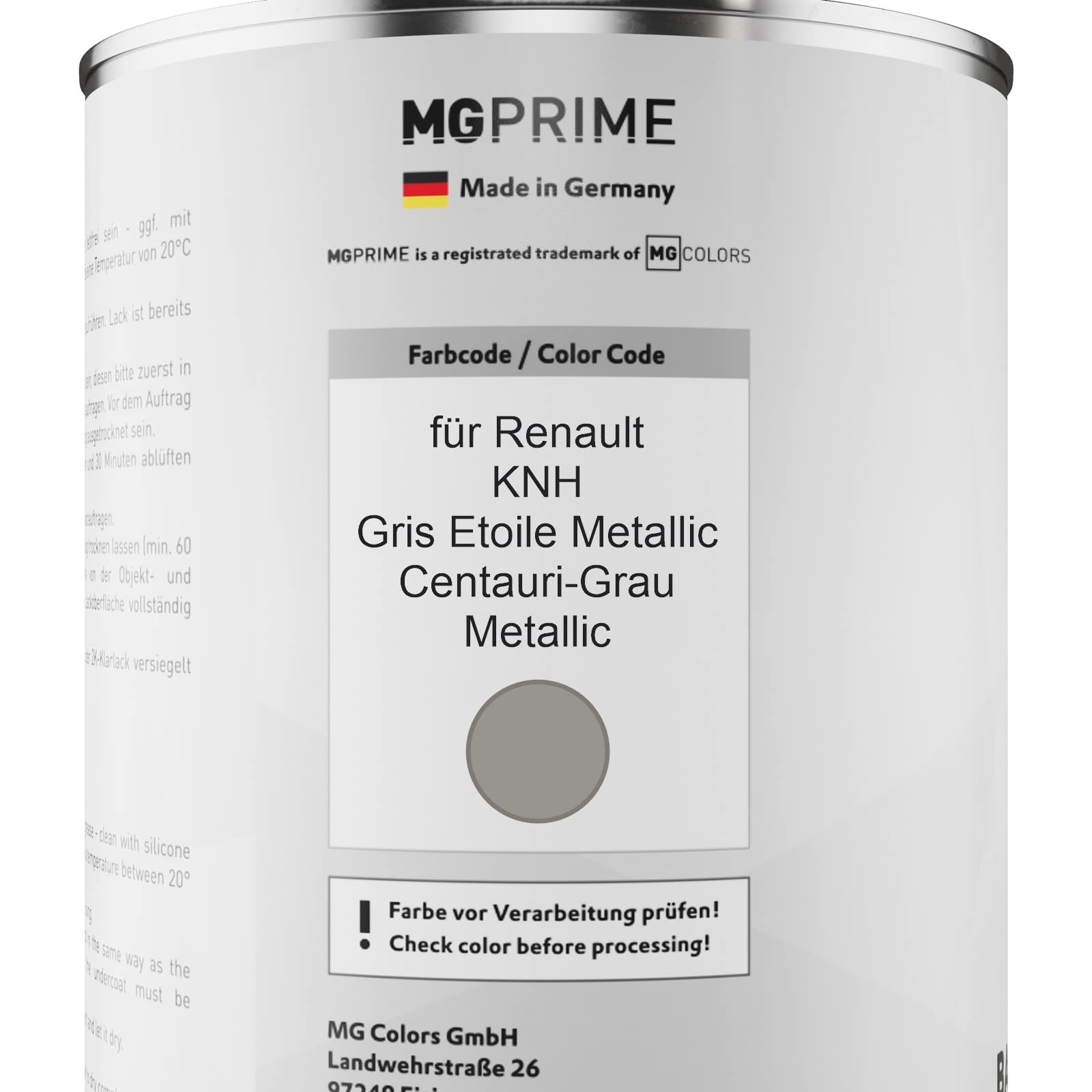 MG PRIME Autolack Dose für Renault KNH Gris Etoile Metallic 1,0L