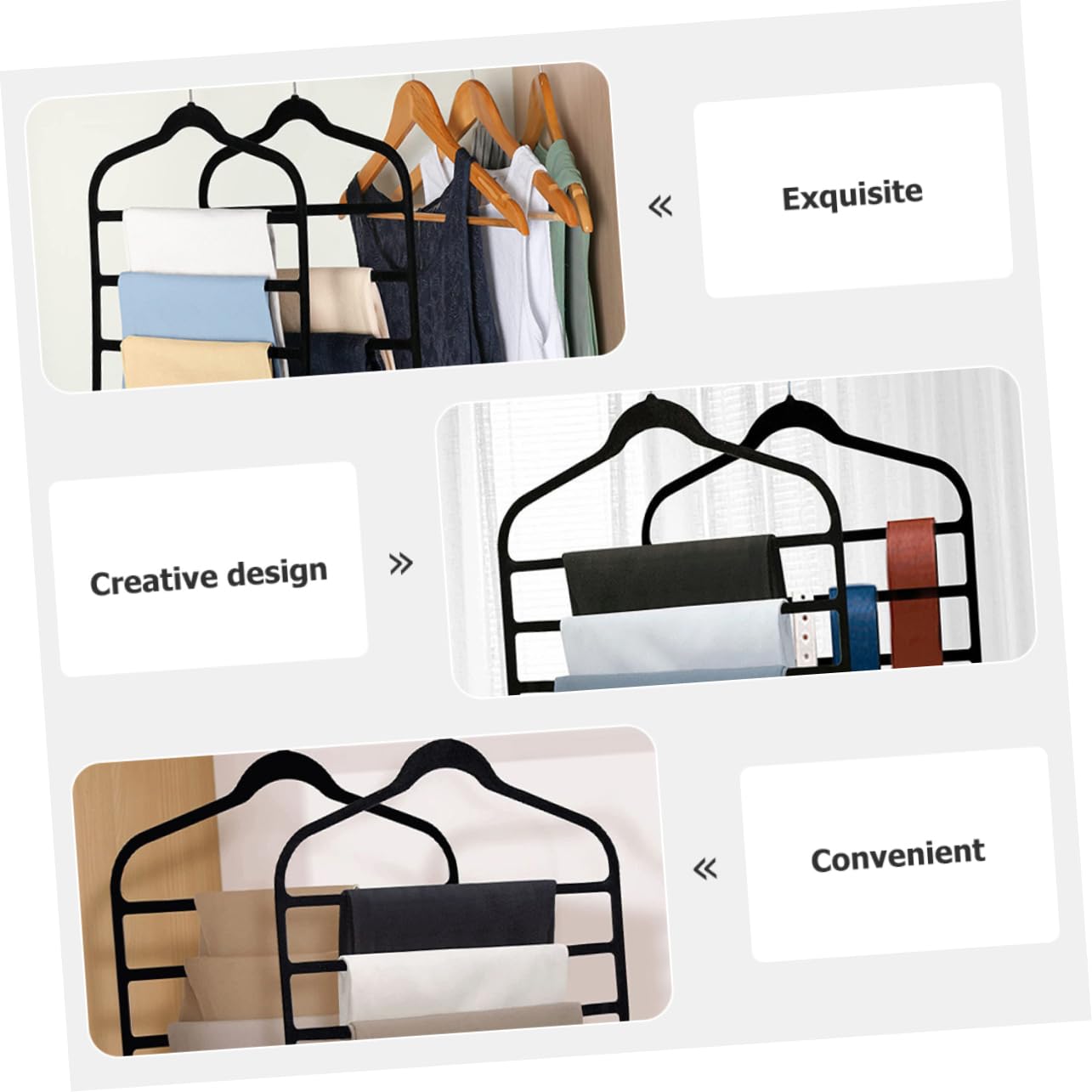 Cabilock 5 Stück-Pack Platzsparende Multifunktionale Hosenbügel aus Abs mit Flockiger Oberfläche Mehrlagig und Sicher für Hosen und Krawatten im Kleiderschrank Zuhause