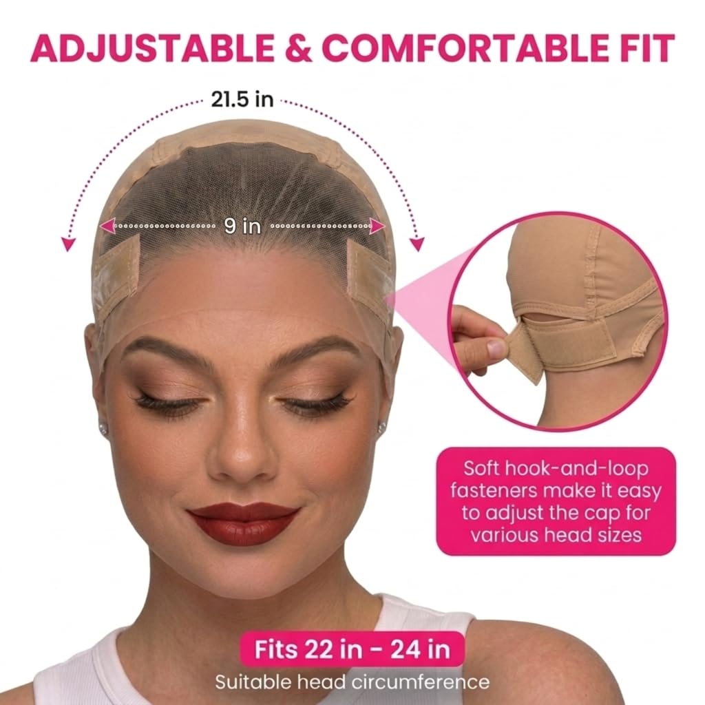 Max Wig Grip Cap, 11x5 Glueless Wig Cap with Grip Band, Non Slip Adjustable Wig Cap with Reusable HD Lace for Lace Front Wigs, Nude