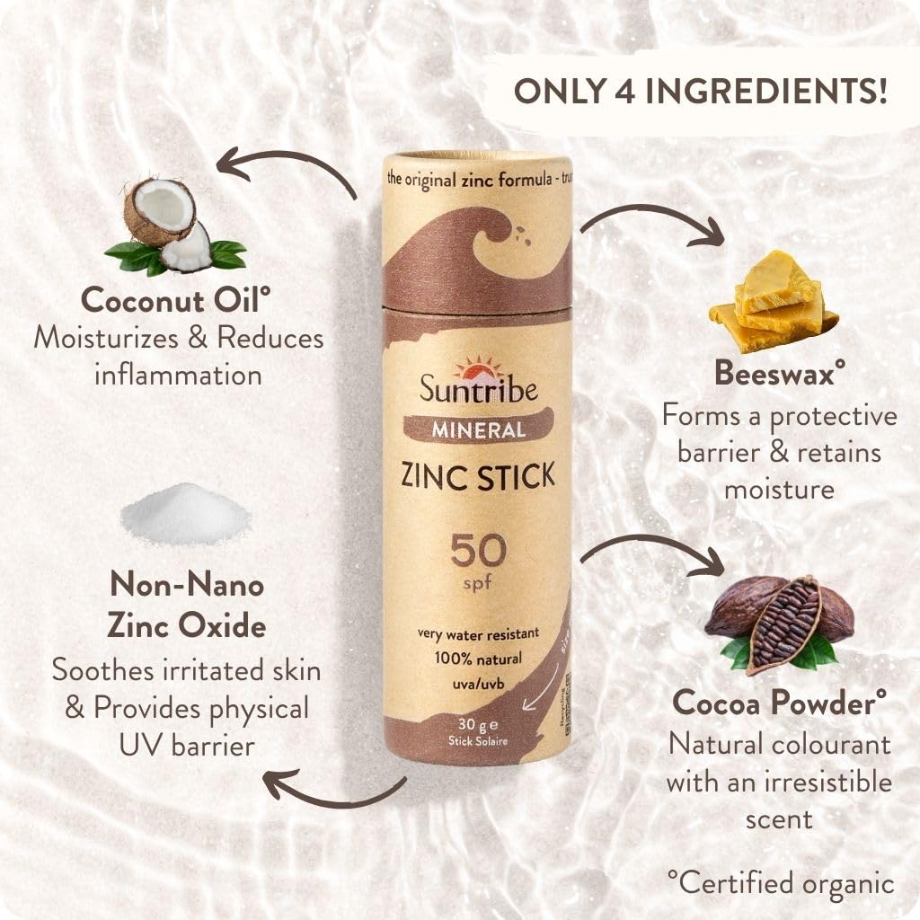 Suntribe Naturalny cynkowy sztyft przeciwsłoneczny - SPF 30 - bezpieczny dla raf koralowych - mineralny filtr UV (tlenek cynku) - 4 składniki - ODCIEŃ BŁOTA (30 g)