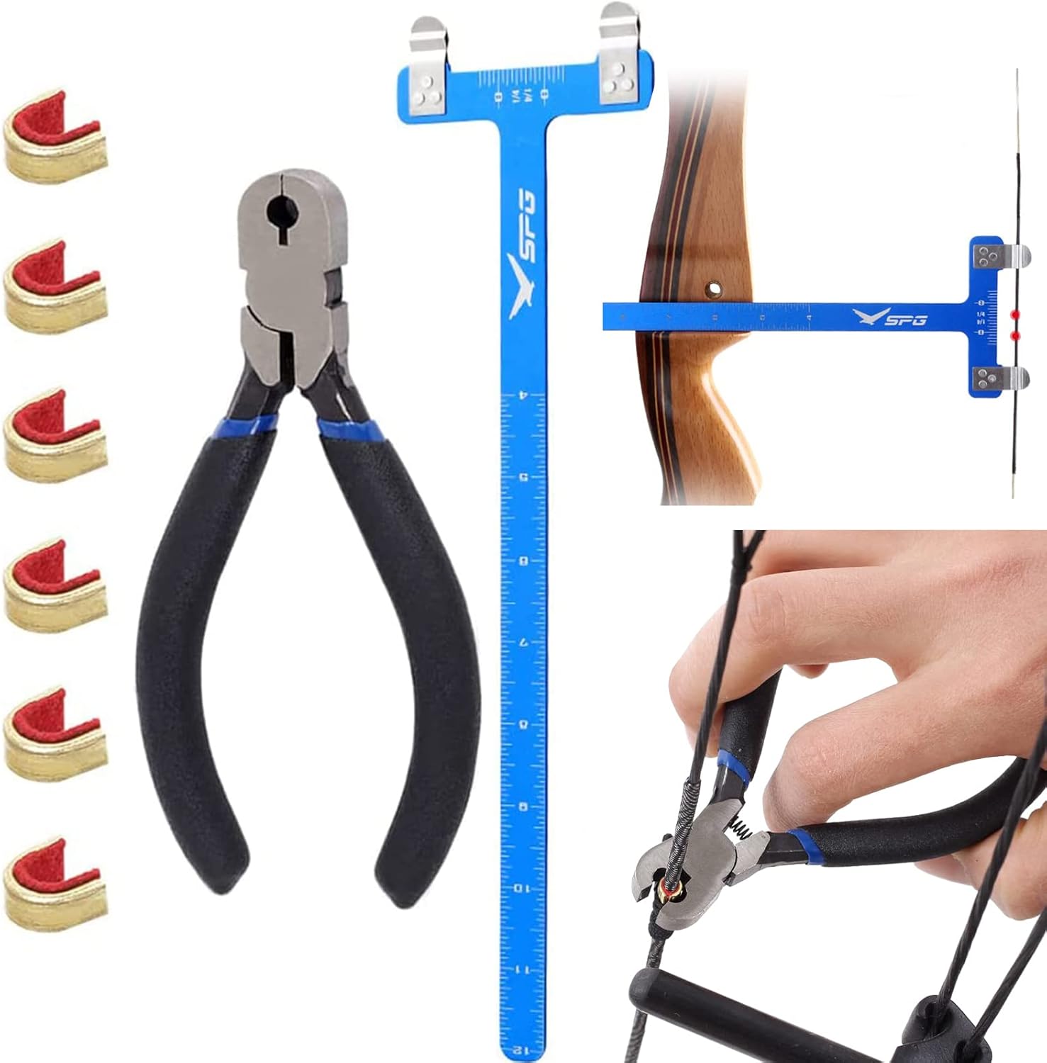 SOPOGER Archery Bow Square Nocking Points Pliers Bow String Knock Kit T Shape Turning Bow Square Ruler Tool String-Loop Nocking Buckle Pliers for Recurve Compound Bow Accessories