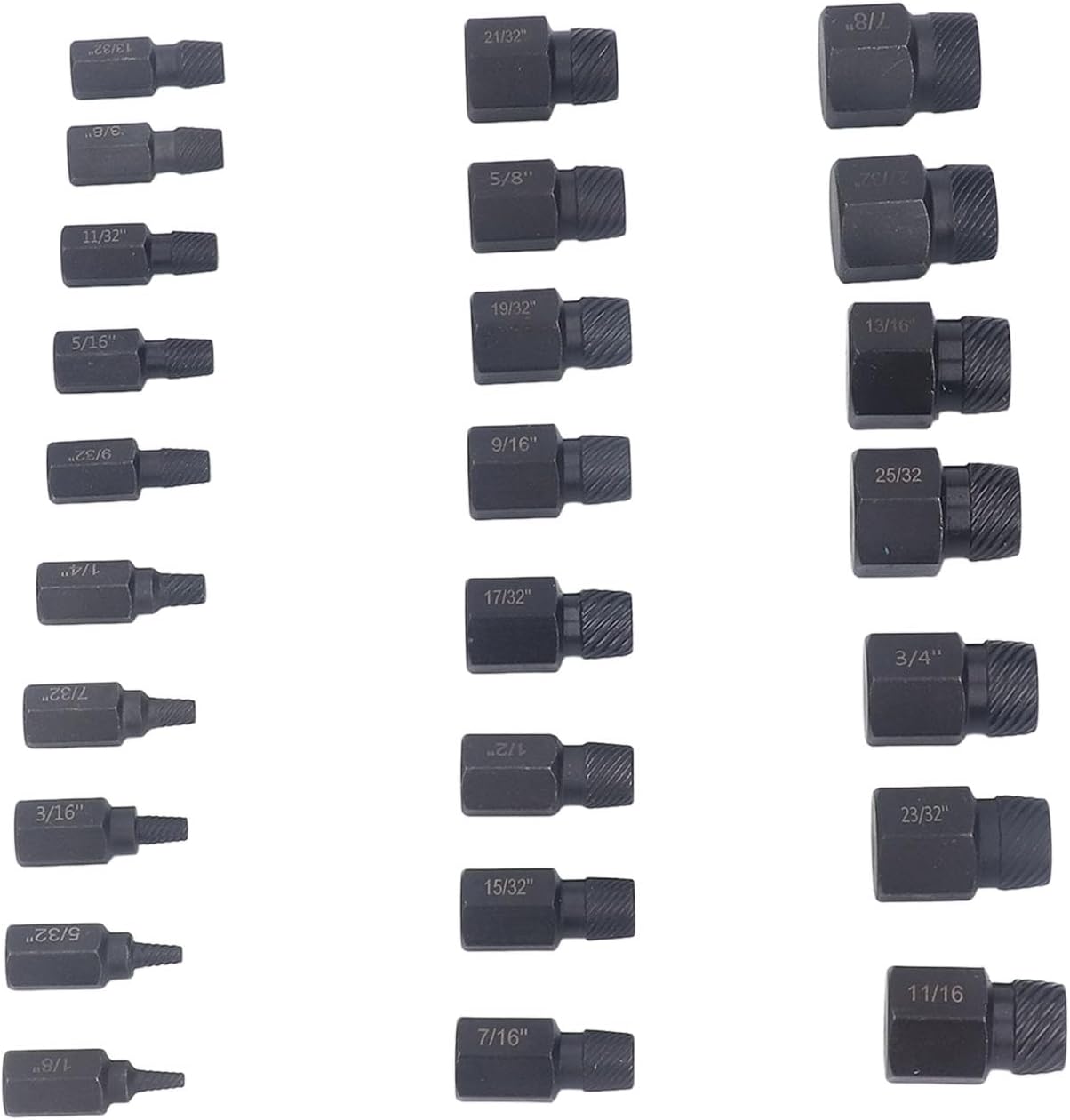 Professional Screw Extractor Set 25 PCS High Hardness Cr Mo Steel Hex Head Left Spiral Design Broken Bolt Stud Remover Kit for Automotive Repair and Maintenance