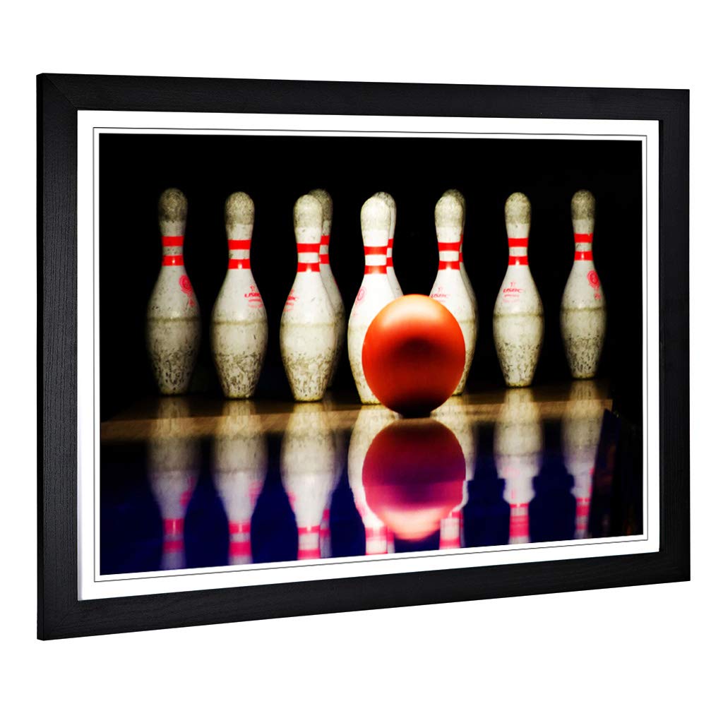 Big Box Art Framed Print of Ten Pin Bowling Design | Wall Art Picture | Home Decor for Kitchen, Living, Dining Room, Lounge, Bedroom, Hallway, Office, Black, A2 / 24.5x18 Inch / 62x45cm
