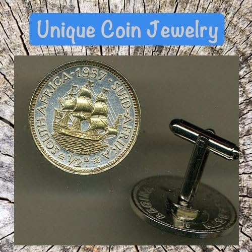 Handmade South African Half Penny Sailing Ship Coin Cufflinks - Christmas Gift for Him