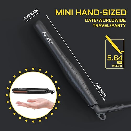 Miniatura 3 de AmoVee Mini plancha de pelo, plancha plana portátil de viaje de doble voltaje, planchas planas pequeñas para cabello corto, oro rosa
