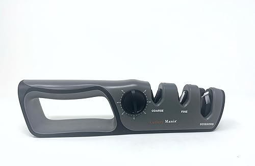 Miniatura 1 de Cutlery Mania Cuchillo de cocina de ángulo ajustable y afilador de tijera  Sistema de afilado de doble etapa  Afiladores de acero de tungsteno,