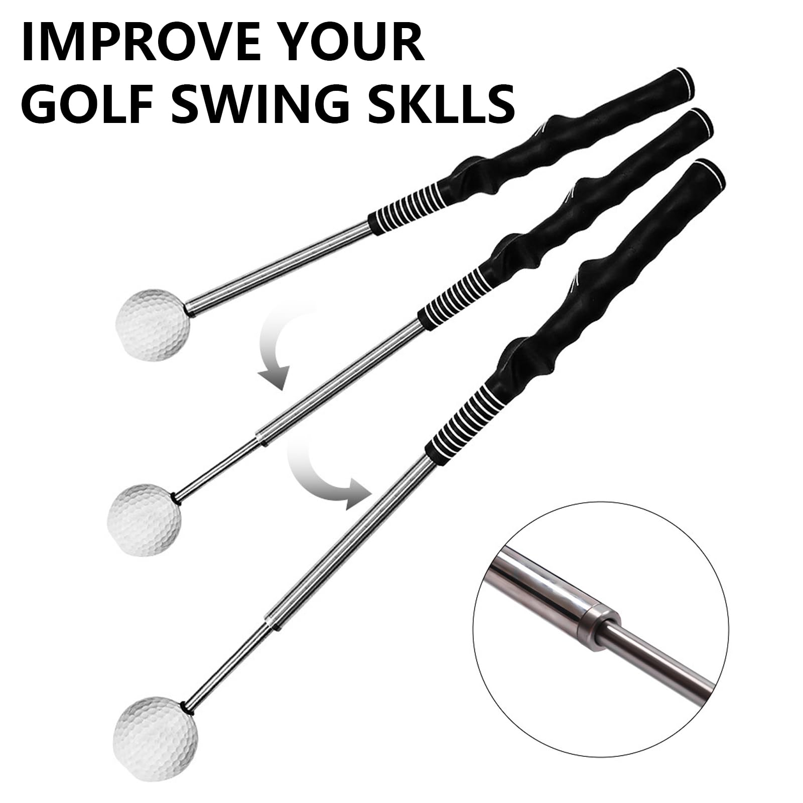 Ausili per L'Allenamento del Golf, Allenatore di Swing da Golf Bastone da Allenamento per La Forza Scalabile per Allenatore di Altalena da Golf Portatile 39-66 Cm Rimbalzo Automatico
