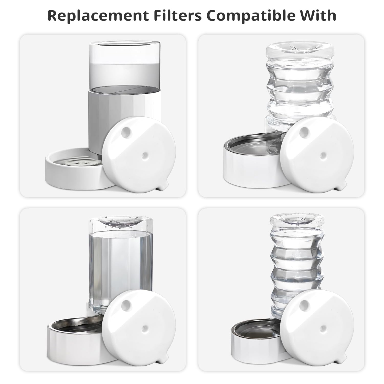 8 filtros de fuente de agua de gravedad para mascotas, filtros de repuesto automáticos para dispensador de agua para perros de 3.6L/4.6L/6L/8L (8 filtros con 1 cepillo)