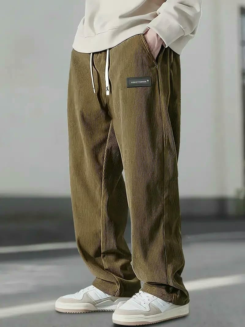 Autunno Inverno Uomo Casual Pantaloni A Righe Velluto A Coste Allentato Cargo Straight Pantaloni Fitness Sport Hip Hop