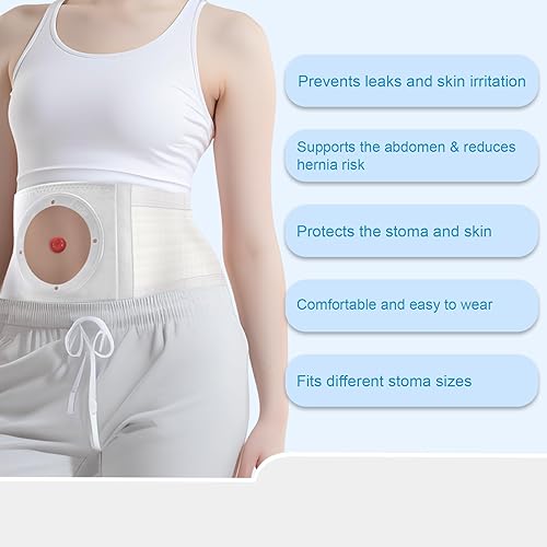 Miniatura 5 de Cinturón de soporte ajustable para ostomía para hombres y mujeres, carpeta abdominal transpirable con múltiples tamaños de agujeros, estabilizador