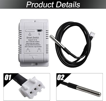 Smart Temperature Humidity Switch, WiFi/Bluetooth Dual-Mode With For EWeLink APP Control, 20A 3800W Load Capacity, Waterproof Sensor For Fish Tanks/Baby Rooms/Greenhouses(A) (A)