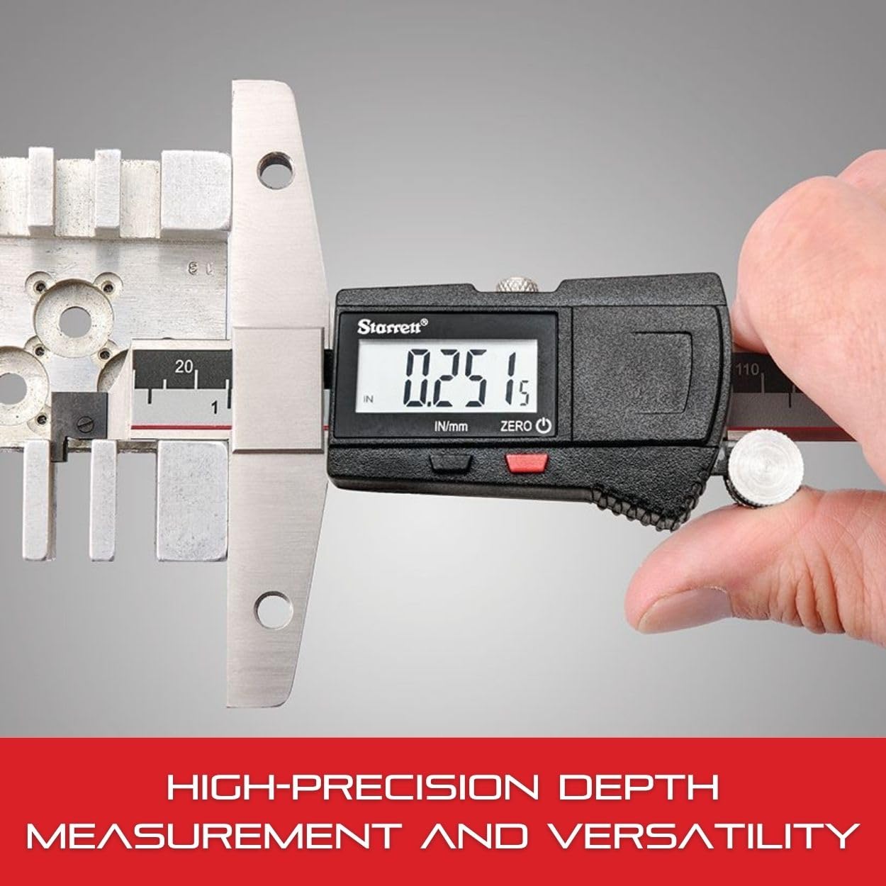 Starrett Electronic Depth Gage with Clear, Easily-Read Numbers, Fine Adjustment Thumb Roll and Removable Hook - 0-6" Range, .0005" Resolution - 3753A-6/150